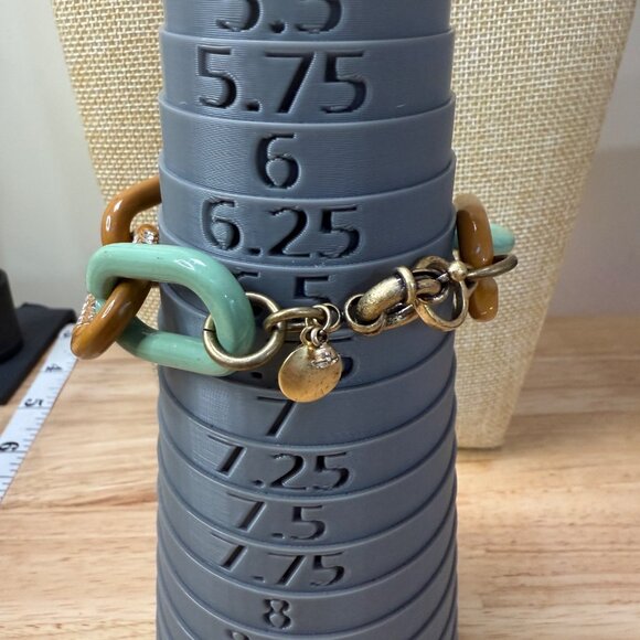 J Crew Chunky Chain Link Bracelet W/ Rhinestone Accents Green & Brown Enamel Gol - Picture 4 of 10